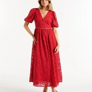 Ever New Vibrant Red Lace Midi Dress